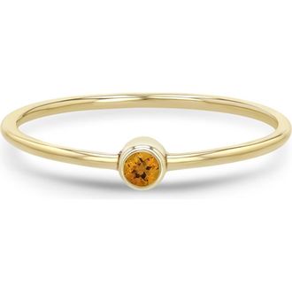 Zo&euml; Chicco 14K Gold Bezel Birthstone Stacking Ring in Yellow Gold/Citrine at Nordstrom, Size 8