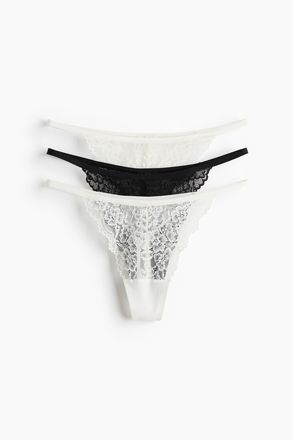 H&M 3er-Pack Tangas aus Spitze - Weiss/Schwarz