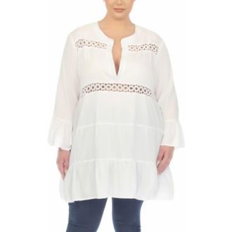 Boho Me Lace Inset Ruffle Hem Tunic in White at Nordstrom Rack, Size 1X