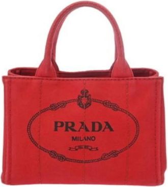 Prada Pre-owned Tote Bags, female, Red, Size: ONE SIZE Pre-owned Canvas Tote Bag