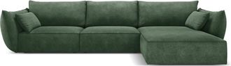 MICADONI Sofá esquinero derecho 4 plazas de tejido chenilla verde botella