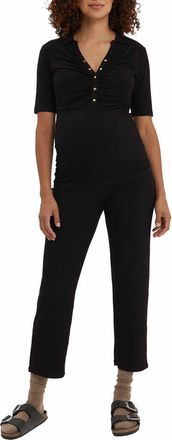 Nom Maternity Calista Maternity & Nursing Ribbed Polo Top in Black at Nordstrom, Size Small