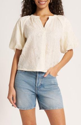 Matty M Viola Eyelet Bubble Sleeve Top in Ivory at Nordstrom, Size X-Small