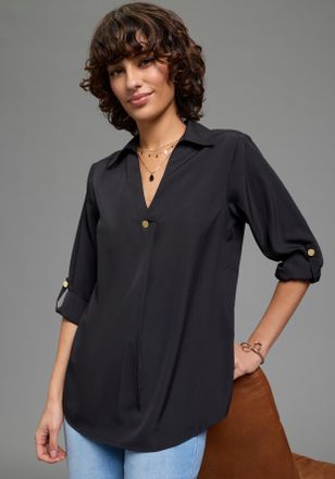 Laura Scott Klassische Bluse LAURA SCOTT, Damen, Gr. 34, schwarz, Web, Obermaterial: 100% Polyester, unifarben, Blusen Klassische Bluse, feminin geschnitten, unif