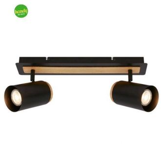 B.K.Licht B.k.licht - Briloner duta Plafoniera, orientabile, attacco GU10, 2 luci, nero-legno, 40 x 14,5 cm