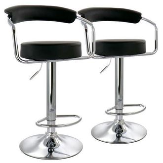 Elama 2 Piece Faux Leather Retro Adjustable Bar Stool in Black at Nordstrom