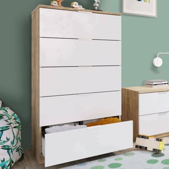 Dmora Cajonera Con Cinco Cajones, Color Blanco, 60 X 110 X 40 Cm, Con Embalaje Reforzado - Dmora