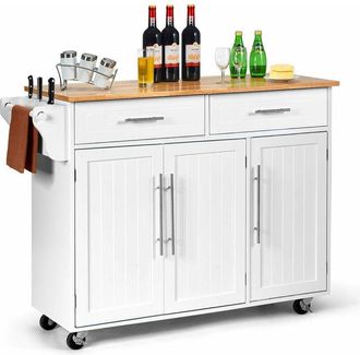 Costway Costway Carrito De Cocina Con Cajones Y Puerta Aparador Con Ruedas Carro De Servicio De Madera Blanco