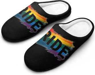 Generic LGBTQ Rainbow Proud Mens House Slippers Memory Foam Washable Cotton Slip on Home Shoes