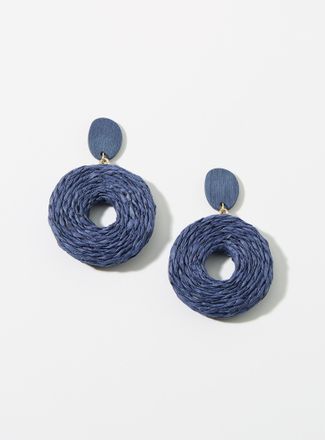Simons Womens Round wood and raffia earrings