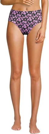 Lands End Chlorine Resistant Mid Rise Classic Bikini Bottoms in Olive Green Pansy Floral at Nordstrom, Size 14