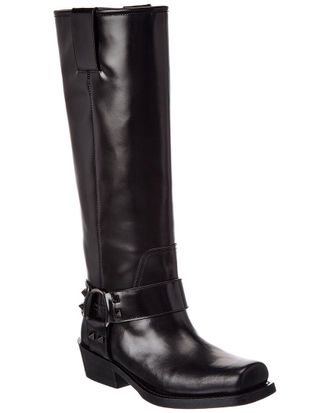 Valentino Rockstud Leather Knee-High Boot