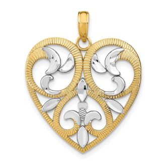 Diamond2Deal 14k Yellow Gold Rhodium Textured Heart Charm
