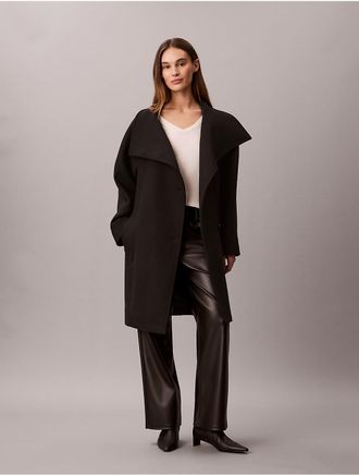 Calvin Klein Womens Wool Blend Funnel Neck Coat - Black - XS