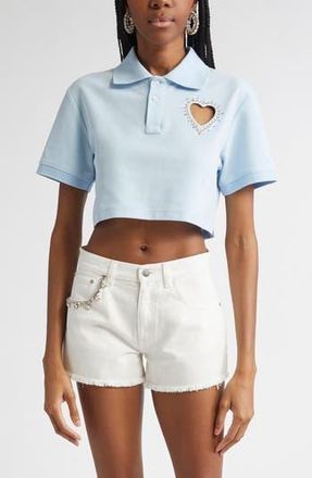 Area Crystal Heart Cutout Crop Polo in Baby Blue at Nordstrom Rack, Size Small