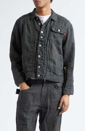 Undercover Linen Denim Jacket in Khaki Gray at Nordstrom, Size 3