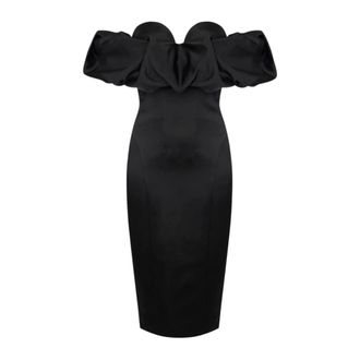 Elisabetta Franchi Party Dresses, female, Black, Size: XL Abito in duchesse con scollo 3D