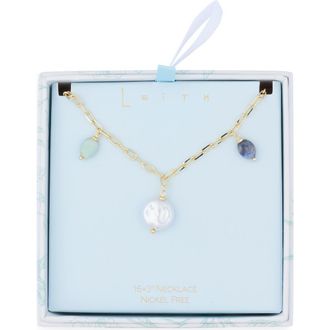 Leith Colored Stone Faux Pearl Charm Necklace in Rainbow Multi- Gold at Nordstrom Rack
