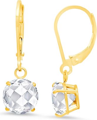MAX + STONE 10K Yellow Gold Round Checkerboard Cut Gemstone Leverback Earrings (8mm)