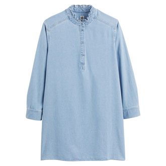 La Redoute Collections Korte jurk in denim, kraag met volant