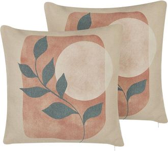 Beliani Conjunto De 2 Cojines De Poli&eacute;ster Algod&oacute;n Mezcla Multicolor Suave Patr&oacute;n Floral 45 X 45 Cm Accesorio Decorativo Calliopsis