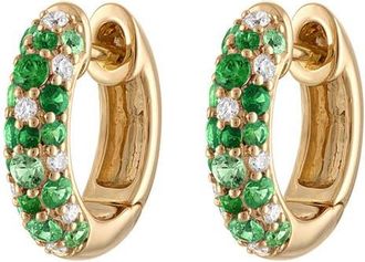 Eden Presley Glitter Diamond Huggie Hoop Earrings in Yellow Gold - Green at Nordstrom