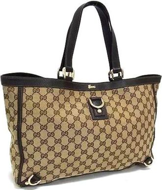 Gucci Brown Gg Canvas Leather Handbag Shoulder Bag Tote Bag (Pre-Owned)