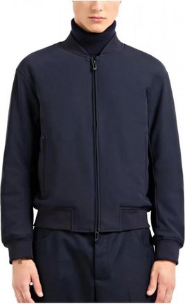 Emporio Armani Zipped Bomber Jacket in Technical Stretch Nylon - Heren - Bomber jackets - Blauw - L - Nylon - Jassen