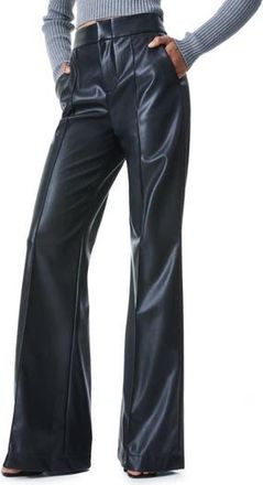 Alice & Olivia Dylan High Waist Faux Leather Wide Leg Pants in Black at Nordstrom Rack, Size 8