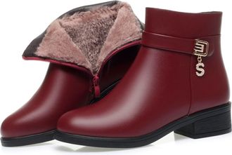Generic Womens Leather Faux Wool Orthopedic Wedge Boots, High Heel Warm Waterproof Ankle Boots, Cusual Non-Slip Snow Shoes with Side Zipper (Red,6.5)