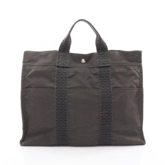 Herm&egrave;s Gray Nylon Canvas Canvas Tote Bag (Pre-Owned)