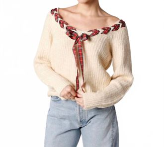 So Me Holly Jolly Bow Sweater - Plus In Light Brown