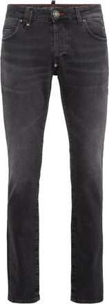 Philipp Plein Super Straight Cut Jeans met Monogram Badges - Heren - Regular Fit Jeans - Zwart - W30 - Katoen - Jeans