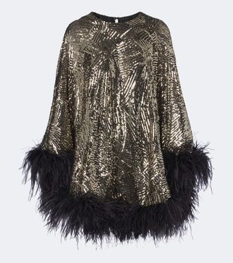 Taller Marmo Vestido corto Vegas Disco con lentejuelas y plumas