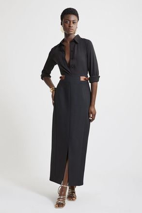 Karen Millen Tall Tailored Compact Stretch Tab Detail Midi Skirt