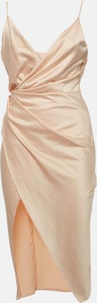 House of CB House Of Cb London Cream Satin Draped Slit Midi Dress