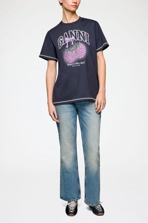 Ganni Mixed T-shirt with Raspberries - Size XS Organic Cotton