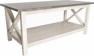 Flash Furniture Coffee Table with X-Frame Design, Acacia Gray Top/Rustic White Frame