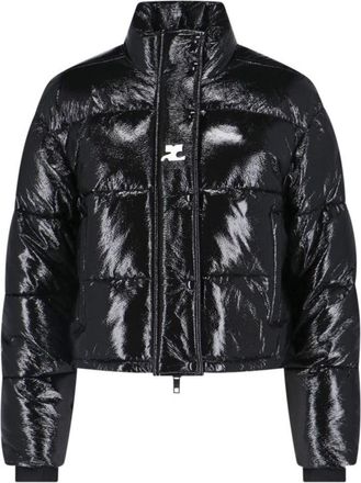 Courr&egrave;ges Crop Vinyl Puffer Jacket - Black