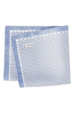 Eton Neat Floral Oxford Silk Pocket Square in Medium Blue at Nordstrom