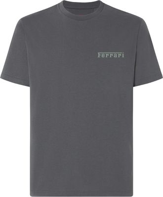 Ferrari Grey Logo Print Cotton T-Shirt