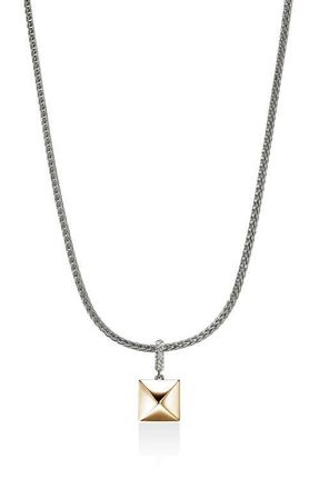 John Hardy Icon Stud Pendant Necklace, 14K Gold, Sterling Silver, Diamonds, 2.5mm in Silver And Gold at Nordstrom, Size 18