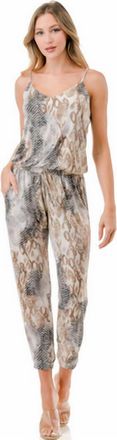 Ariella Snakeskin Print Jumpsuit In Black/tan/ivory