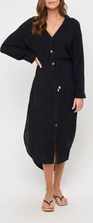 L*Space Yoli Long Sleeve Cover-Up Shirtdress in Black at Nordstrom Rack, Size X-Small