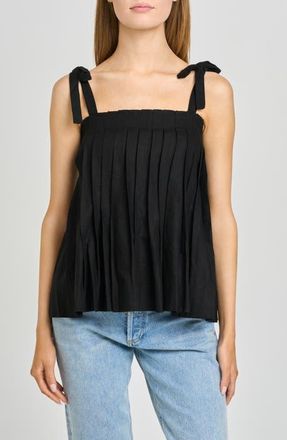 Wayf Stevie Pleated Tie Shoulder Babydoll Top in Black at Nordstrom, Size X-Small
