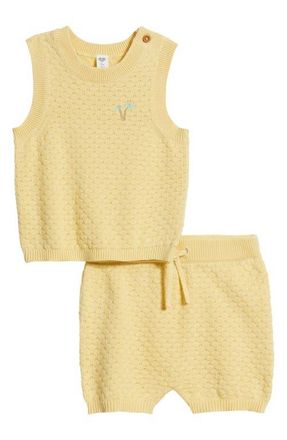 Nordstrom Cotton Knit Sweater Tank & Shorts Set in Yellow Sunlight Palm Trees at Nordstrom, Size 12M