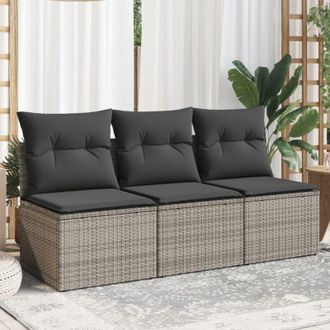 vidaXL Divano da Giardino con Cuscini 3 Posti Grigio in Polyrattan - Vidaxl