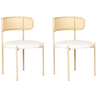 Beliani Conjunto De 2 Sillas Retro Asiento De Tela Beige Claro Estructura Met&aacute;lica Efecto Madera Clara Respaldo De Trenza Vienesa Andover