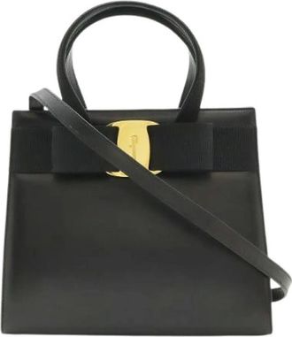 Ferragamo Pre-owned Handbags, female, Black, Size: ONE SIZE Pre-owned Vara Leather 2way Handbag