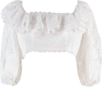Zimmermann White Lace Lulu Poplin Crop Top Size S